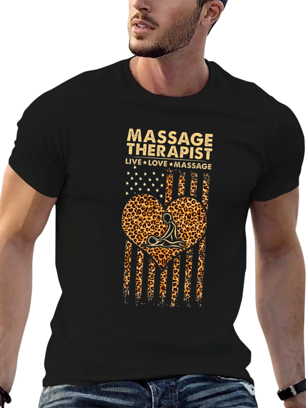 Massage Therapist Leopard Print American Flag T-Shirt