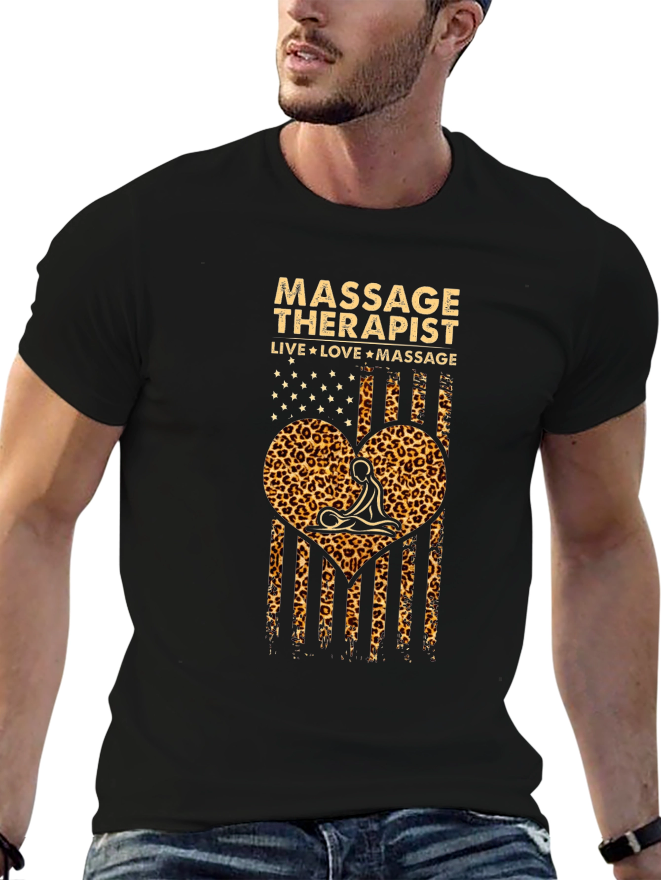 Massage Therapist Leopard Print American Flag T-Shirt