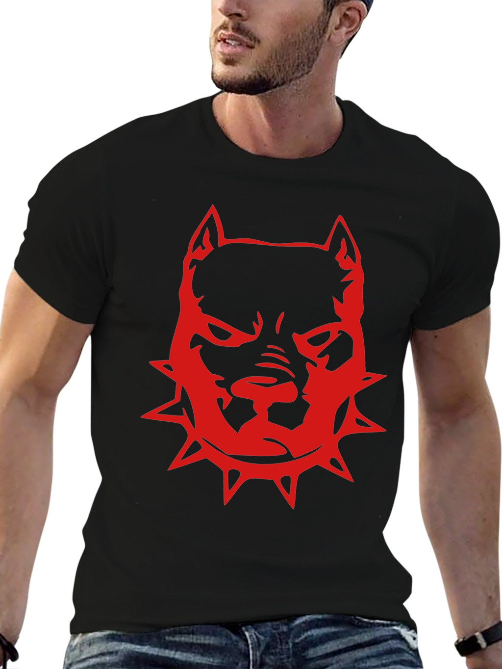 Red Pitbull Graphic T-Shirt - Black
