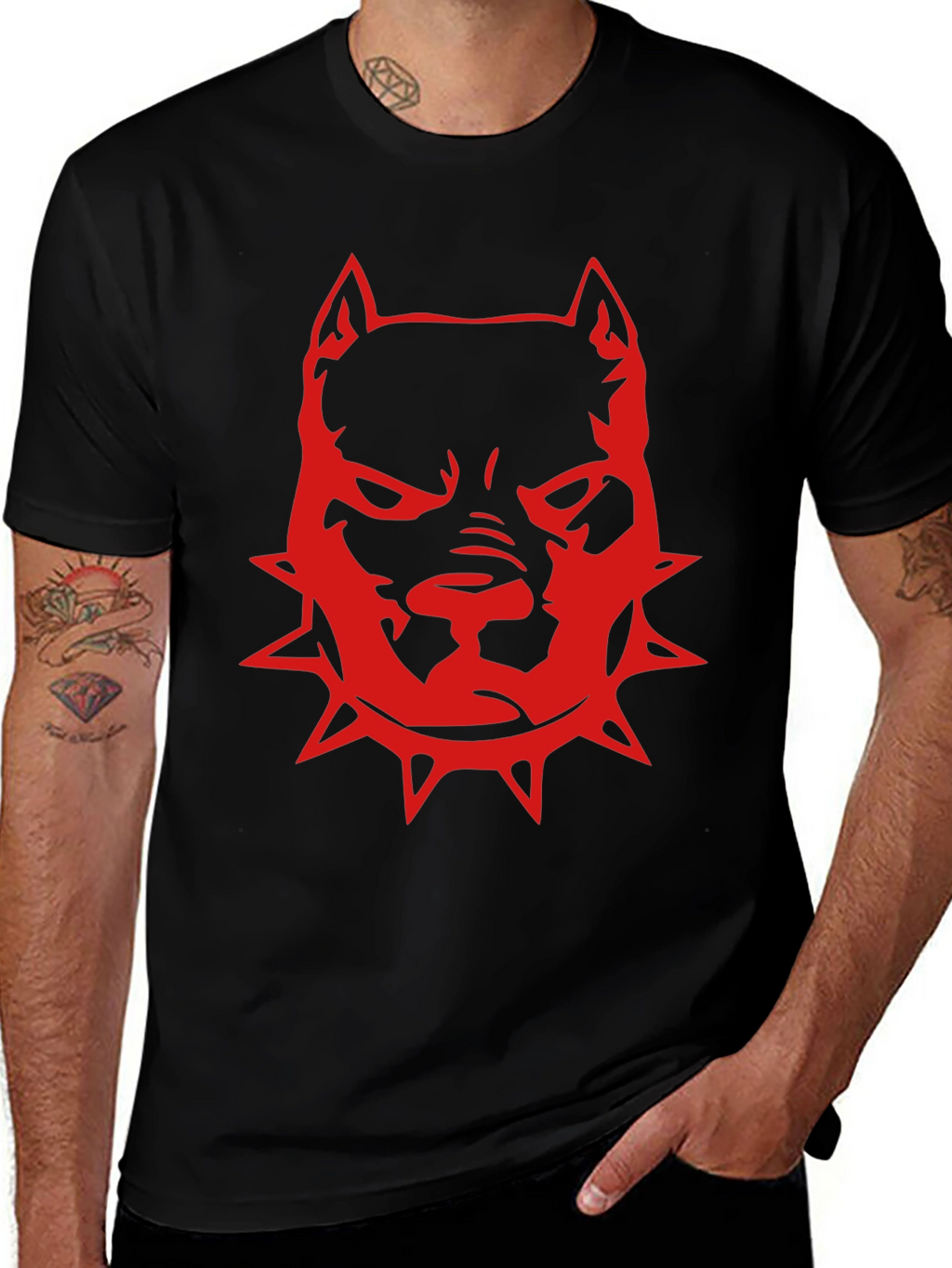 Red Pitbull Graphic T-Shirt - Black