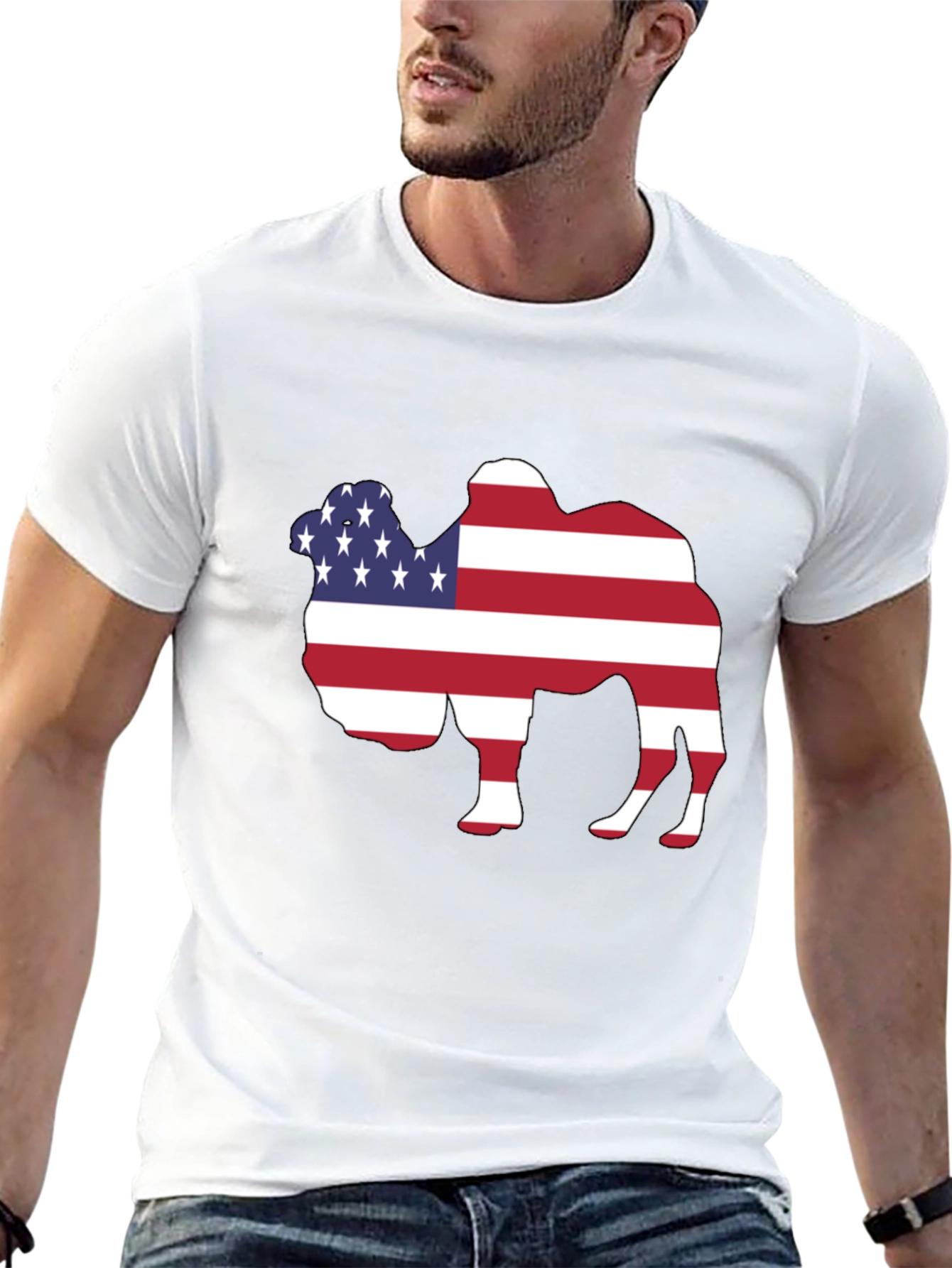 American Flag Camel Graphic Tee - Patriotic T-Shirt