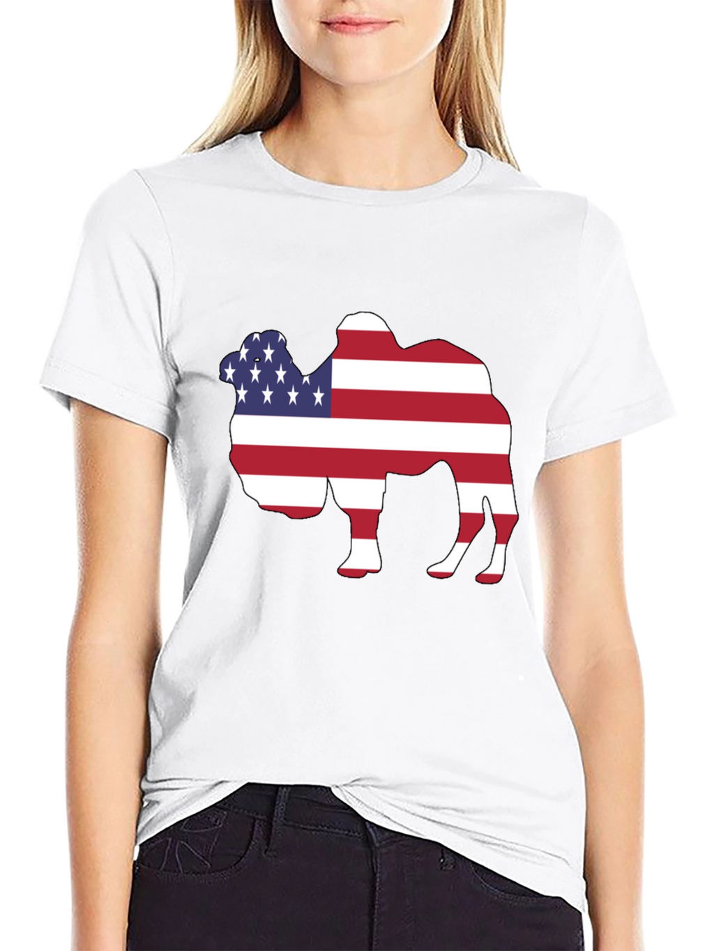 American Flag Camel Graphic Tee - Patriotic T-Shirt