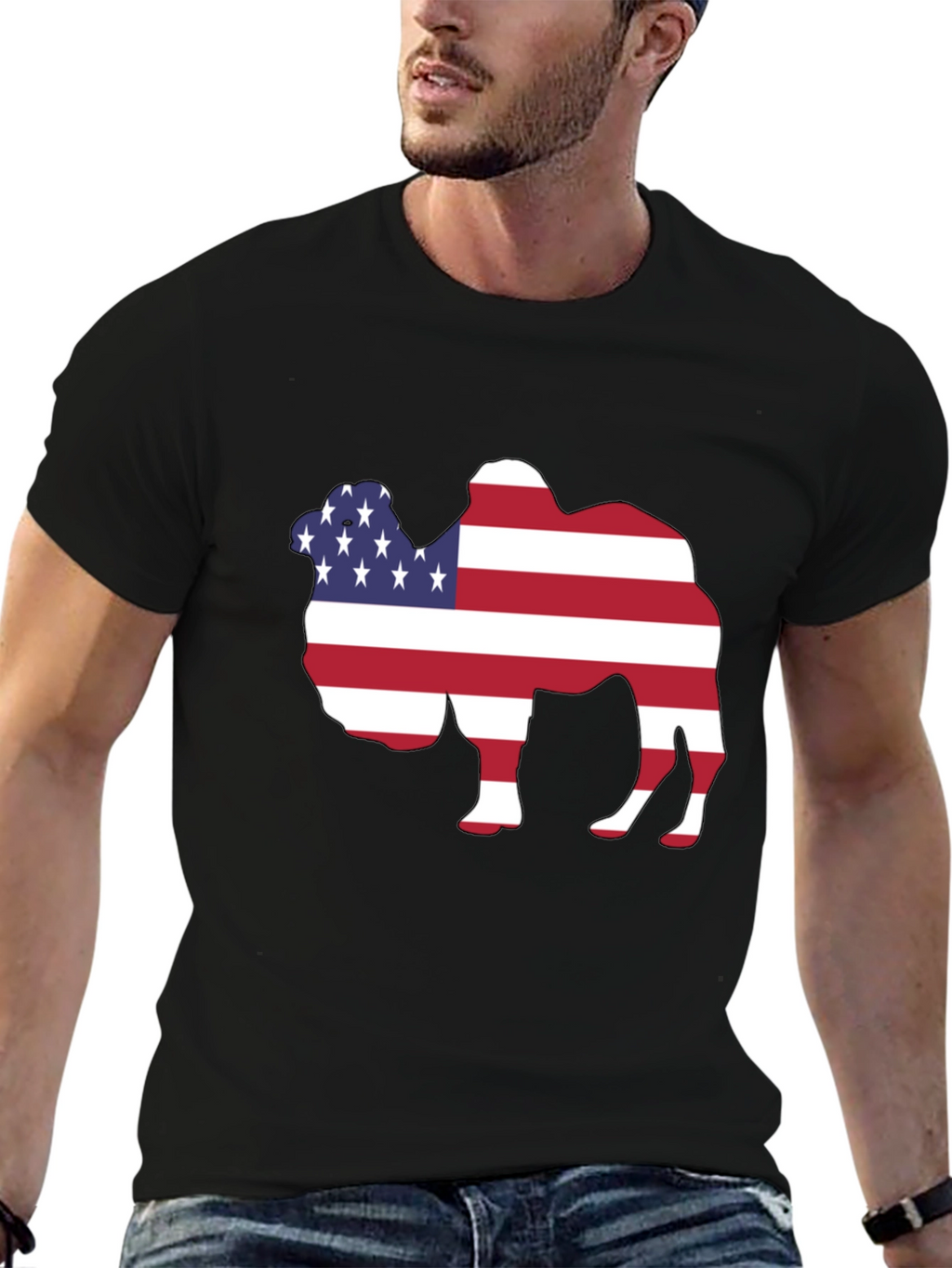 American Flag Camel Graphic Tee - Patriotic T-Shirt