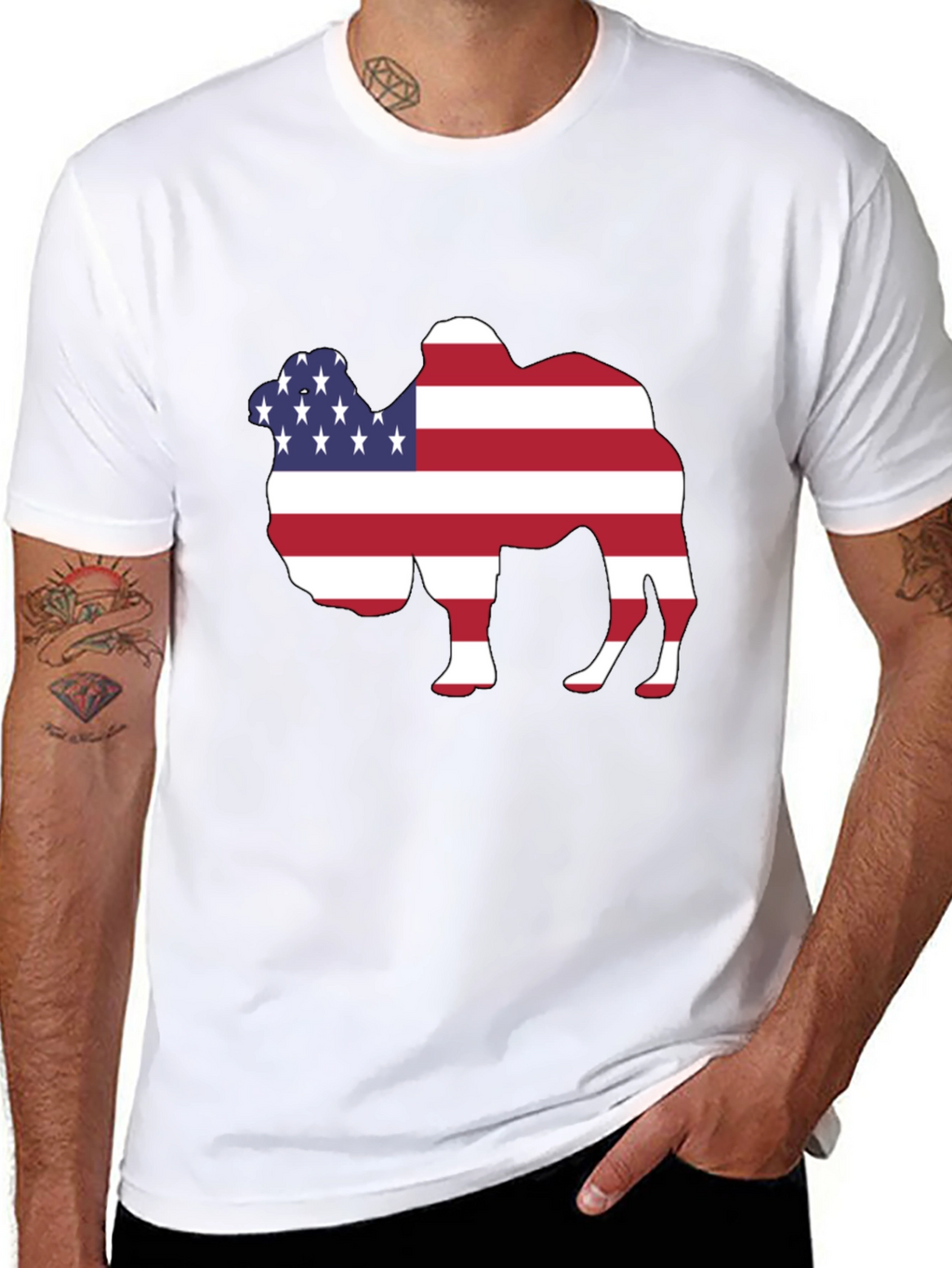American Flag Camel Graphic Tee - Patriotic T-Shirt