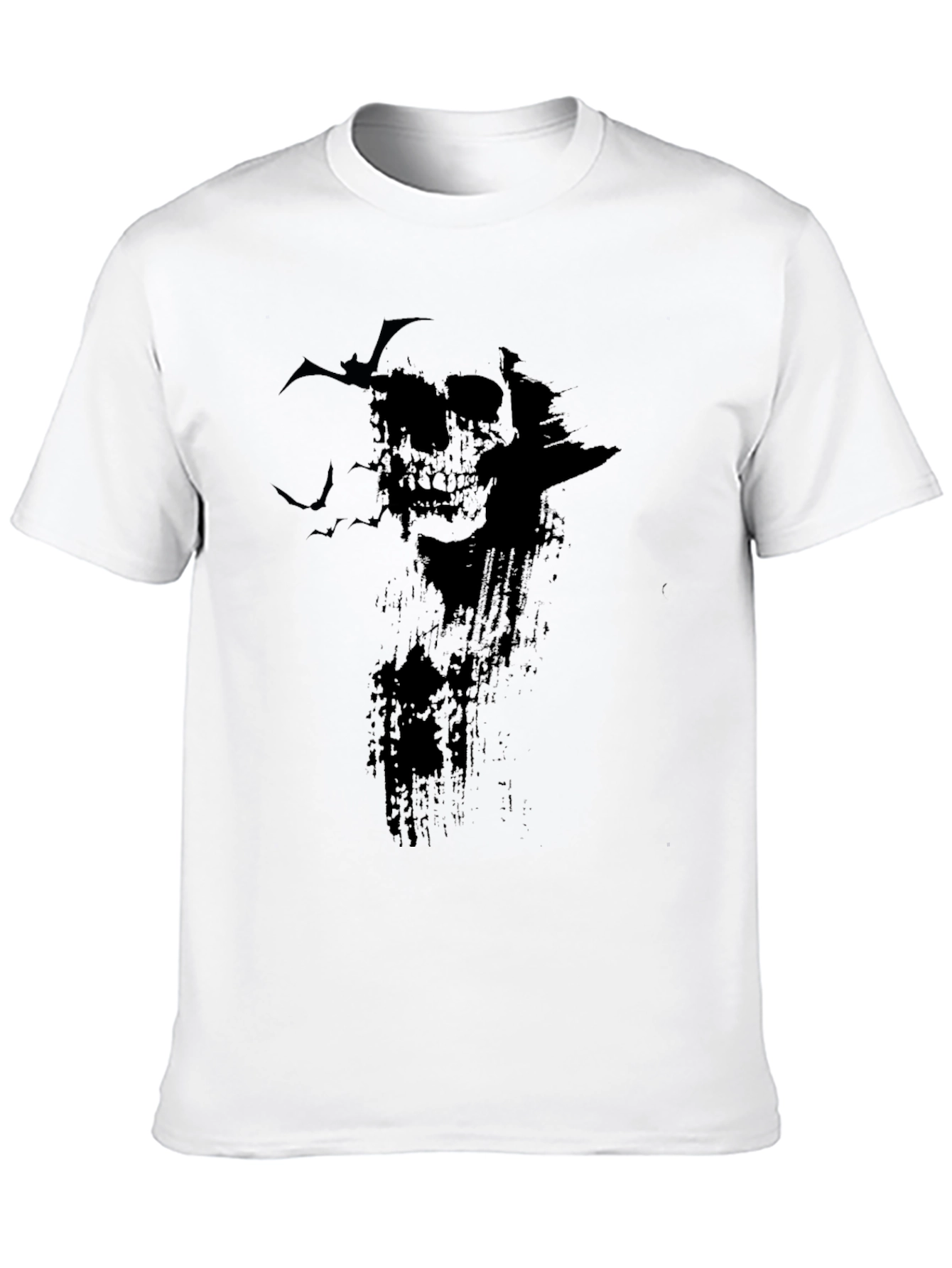 Skull & Bats Graphic Print T-Shirt - Black