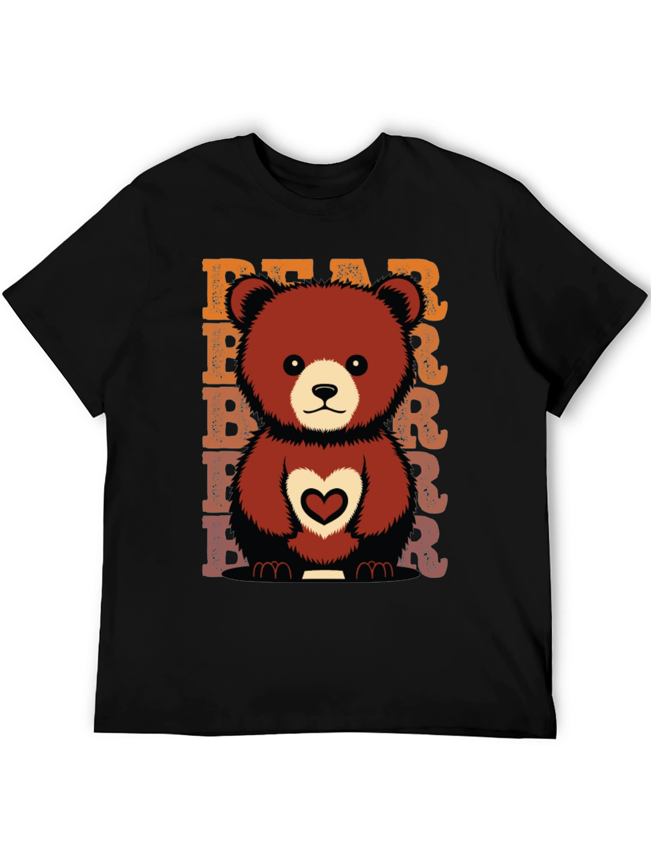 Cute Bear Heart Graphic Tee - Black Cotton Blend Shirt