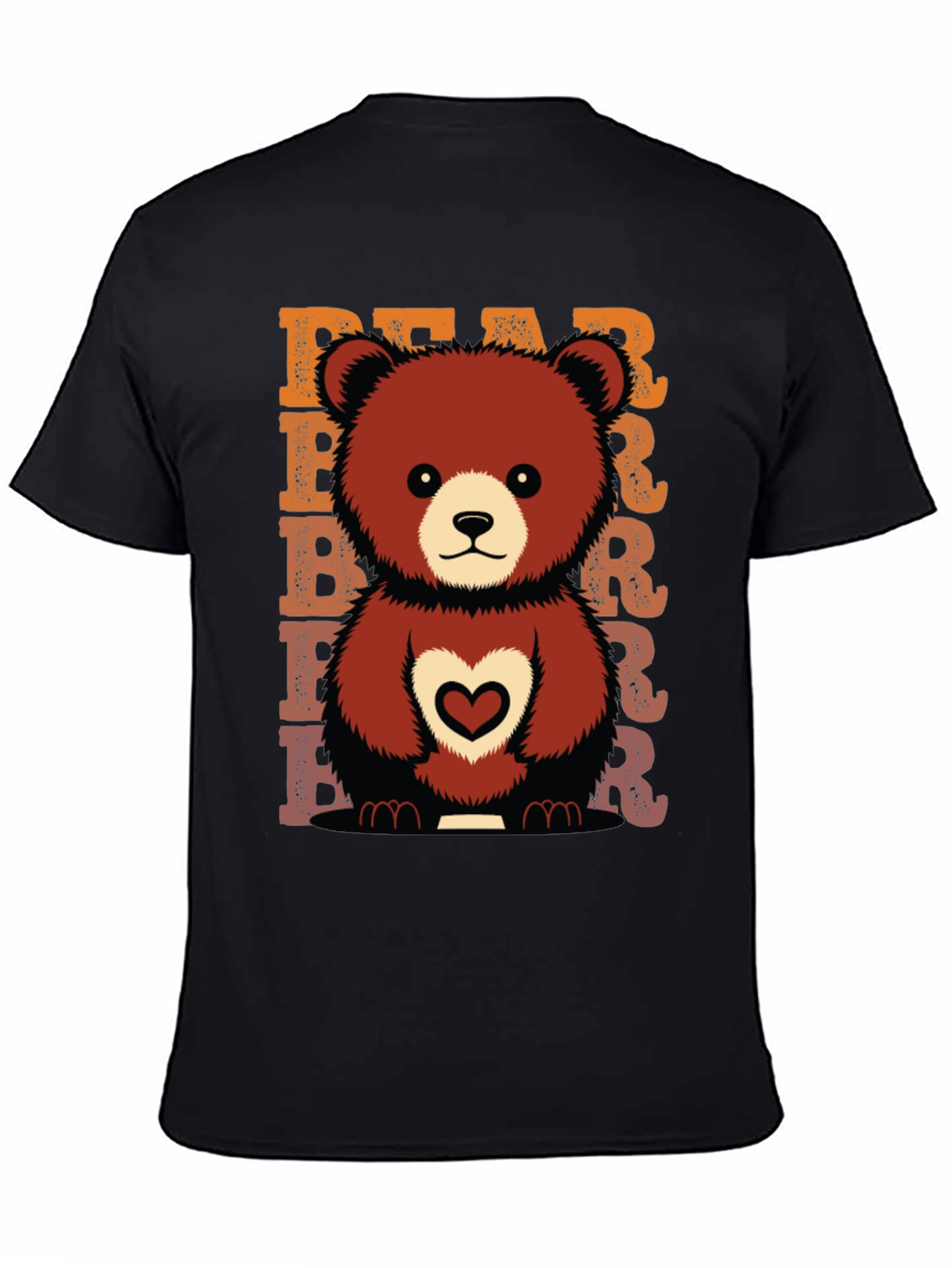 Cute Bear Heart Graphic Tee - Black Cotton Blend Shirt