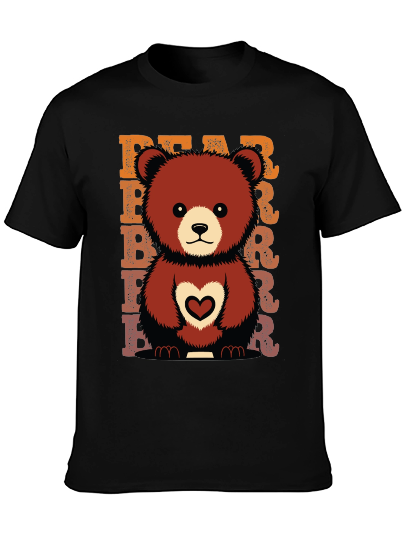 Cute Bear Heart Graphic Tee - Black Cotton Blend Shirt