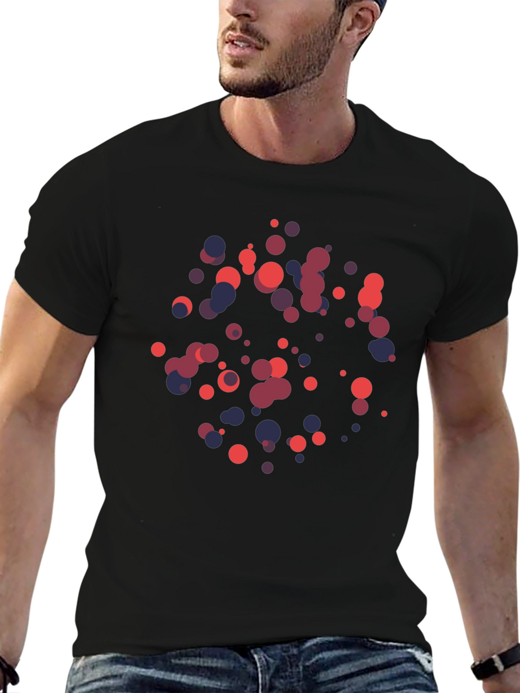 Abstract Geometric Circle Pattern Black T-Shirt
