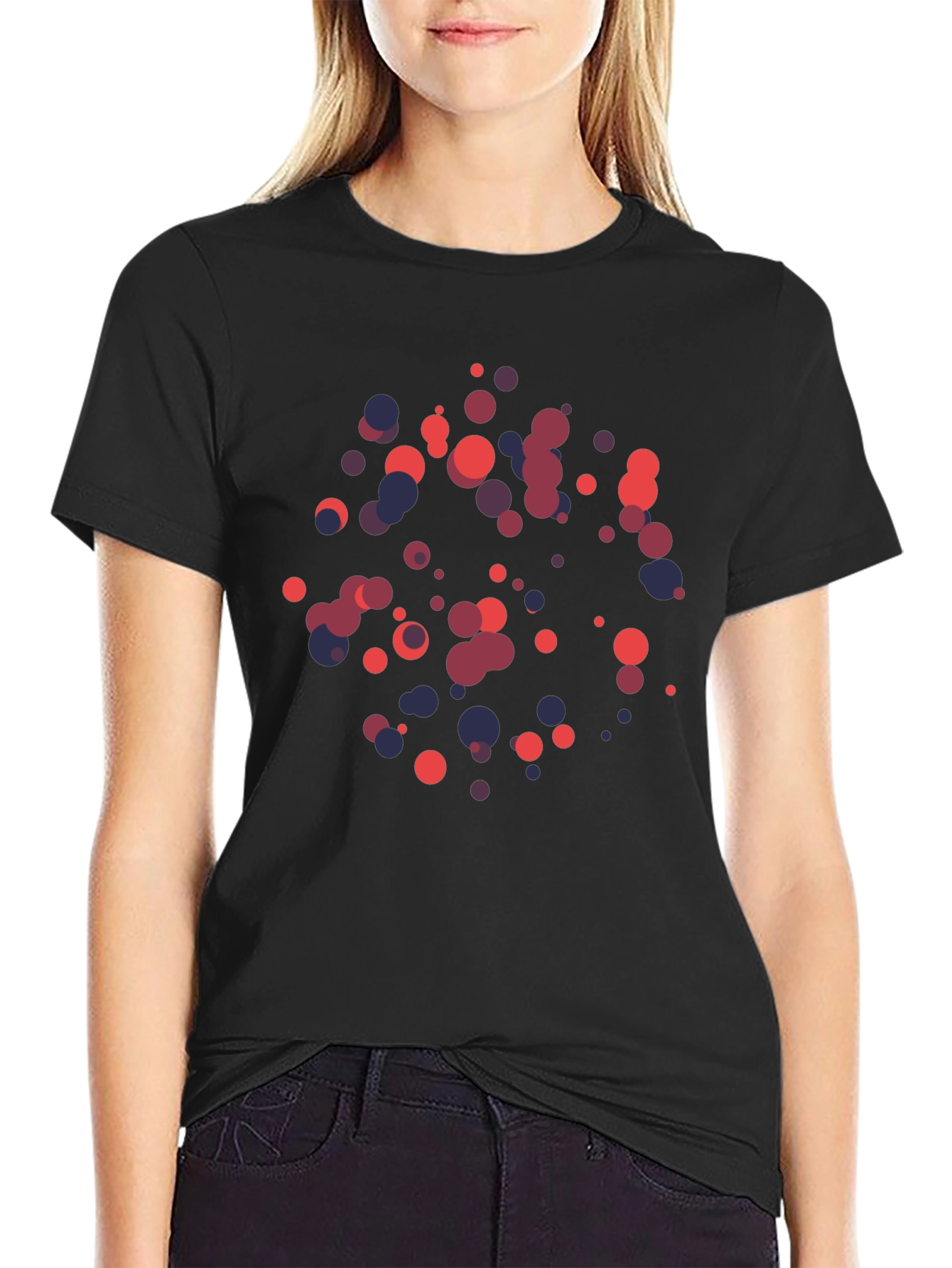 Abstract Geometric Circle Pattern Black T-Shirt