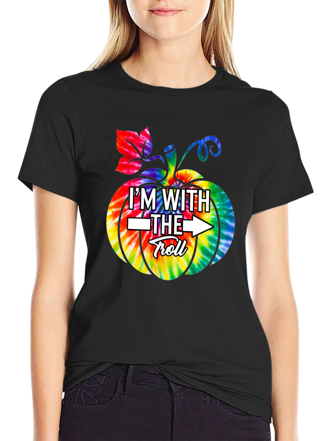 Im With The Troll Graphic Tee Tie Dye Pumpkin Shirt