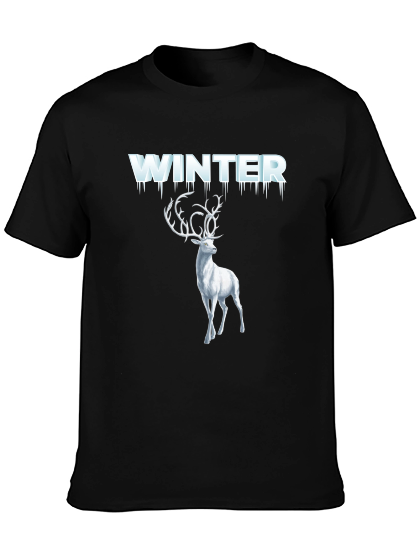 Winter Deer Graphic Tee - Black Cotton T-Shirt