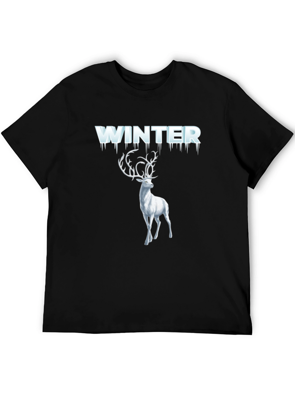 Winter Deer Graphic Tee - Black Cotton T-Shirt