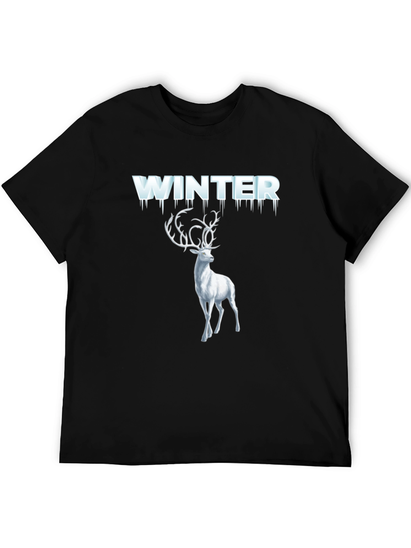 Winter Deer Graphic Tee - Black Cotton T-Shirt
