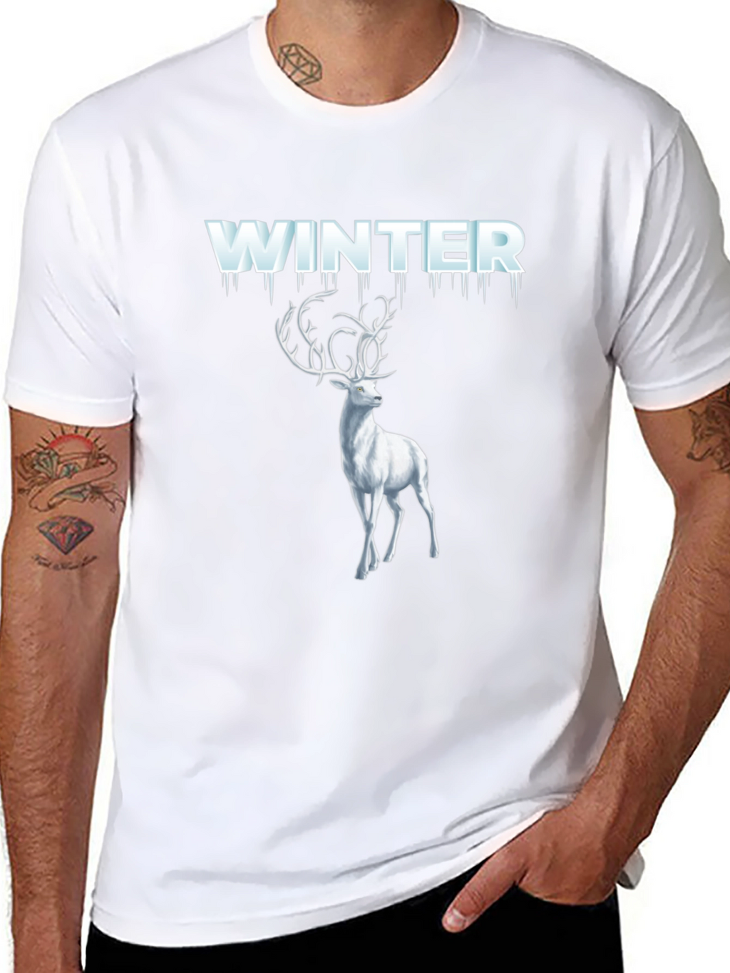 Winter Deer Graphic Tee - Black Cotton T-Shirt