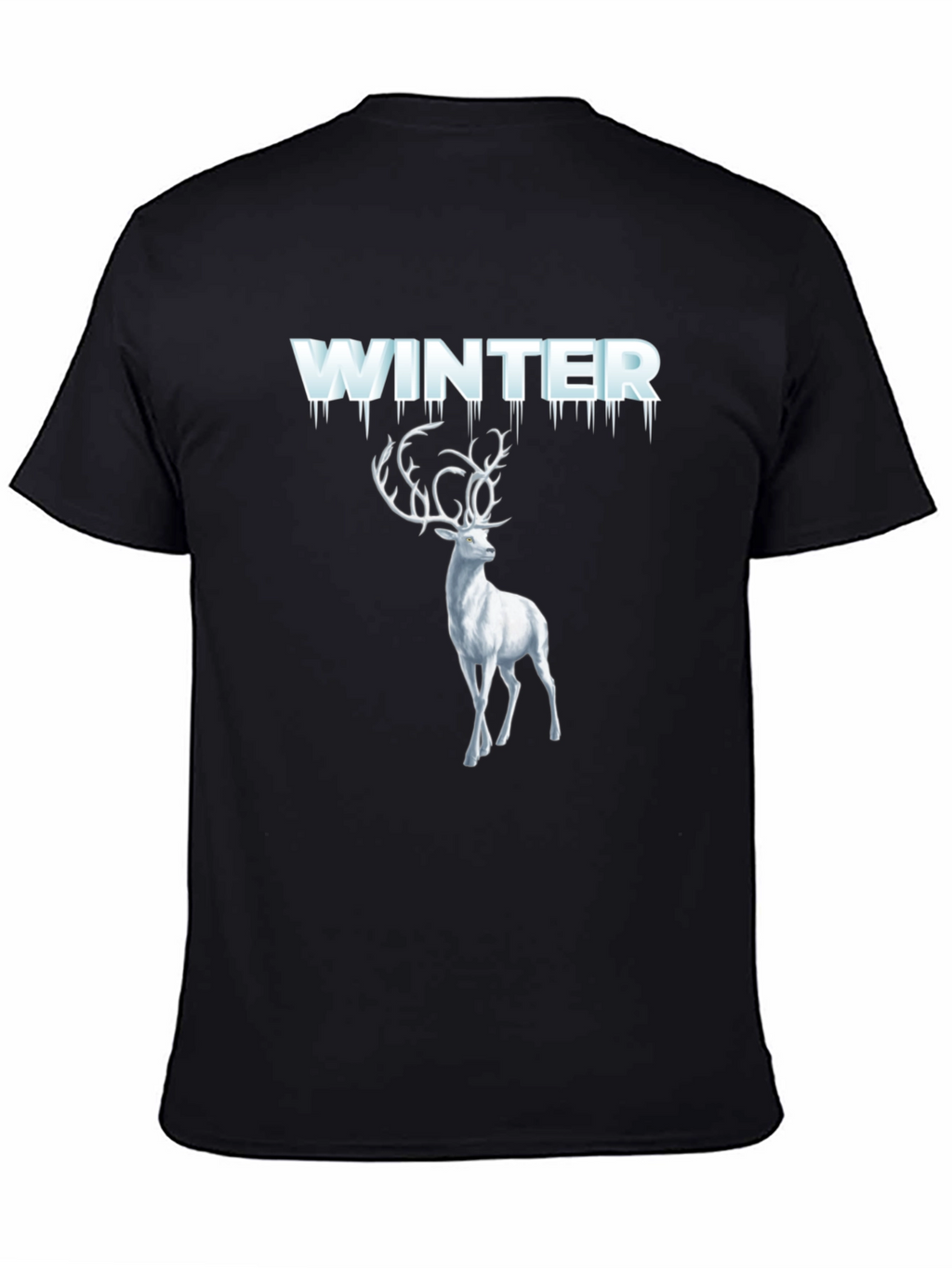 Winter Deer Graphic Tee - Black Cotton T-Shirt
