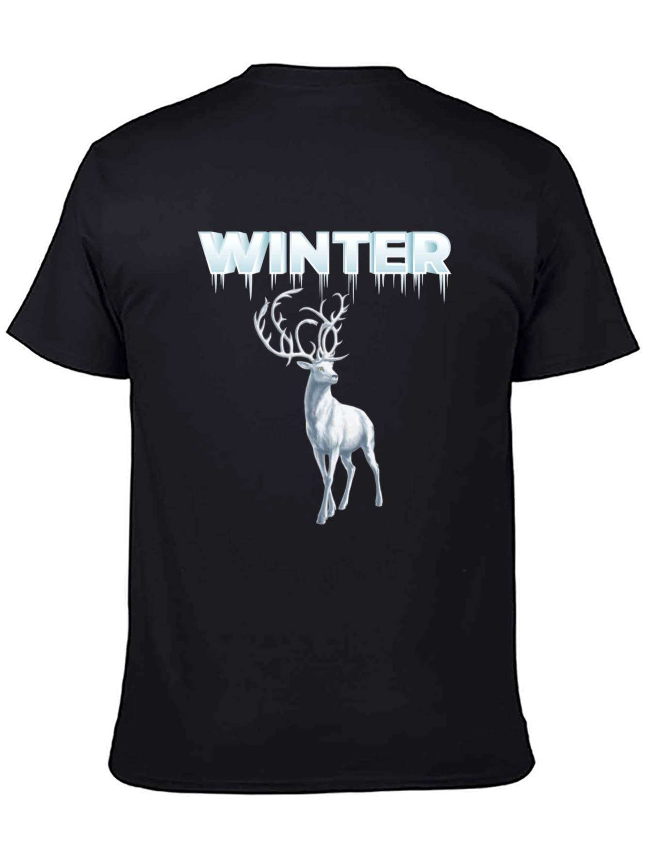 Winter Deer Graphic Tee - Black Cotton T-Shirt
