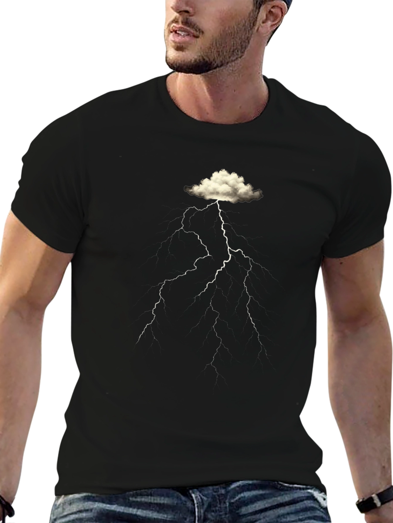 Cloud Lightning Graphic Black T-Shirt
