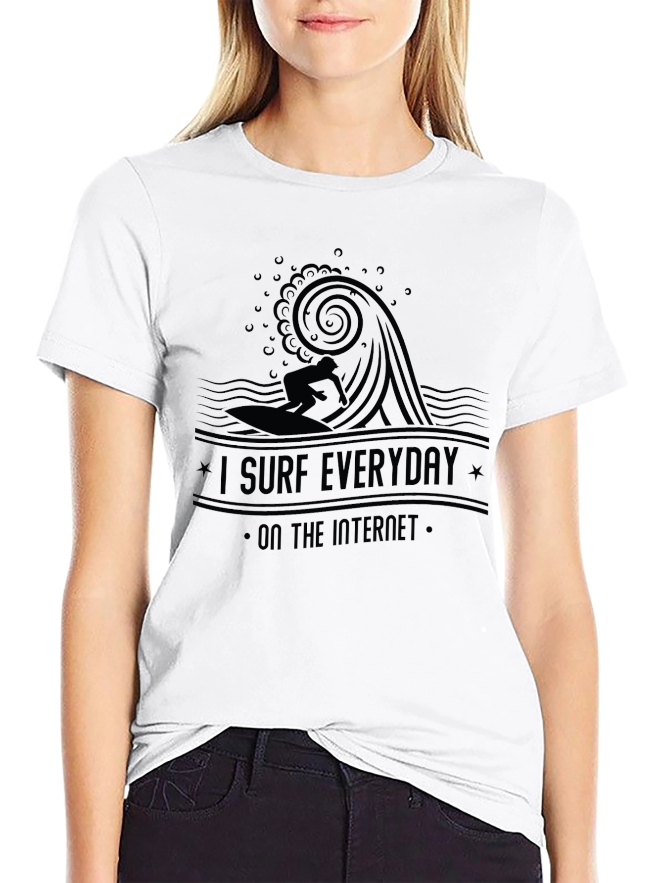 I Surf Everyday Internet Black T-Shirt