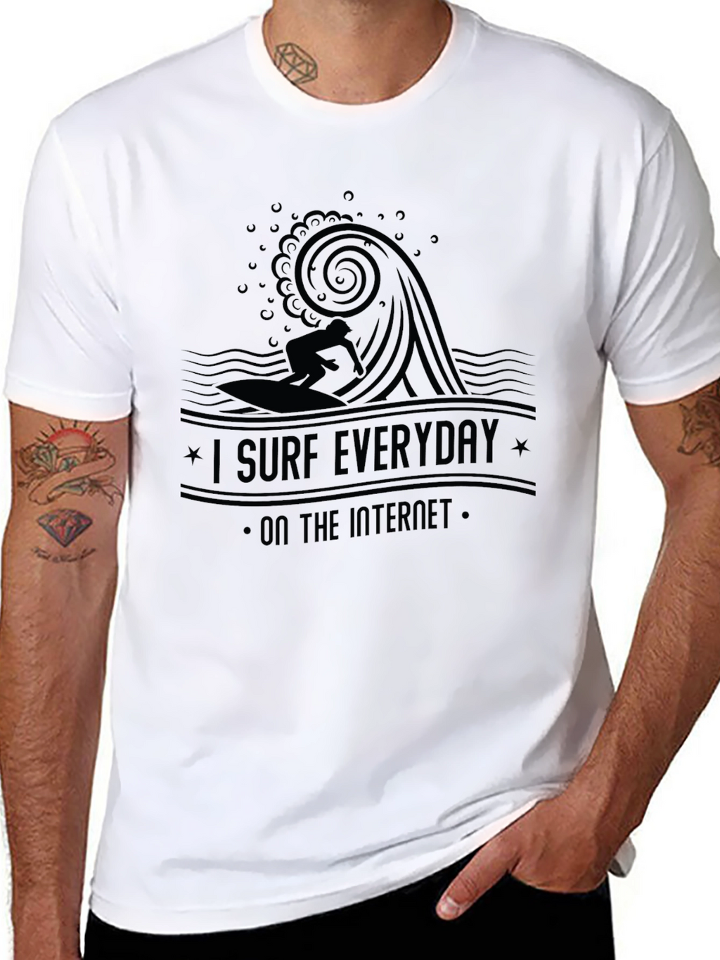 I Surf Everyday Internet Black T-Shirt