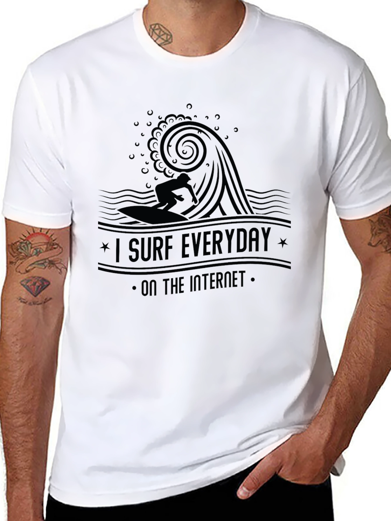 I Surf Everyday Internet Black T-Shirt