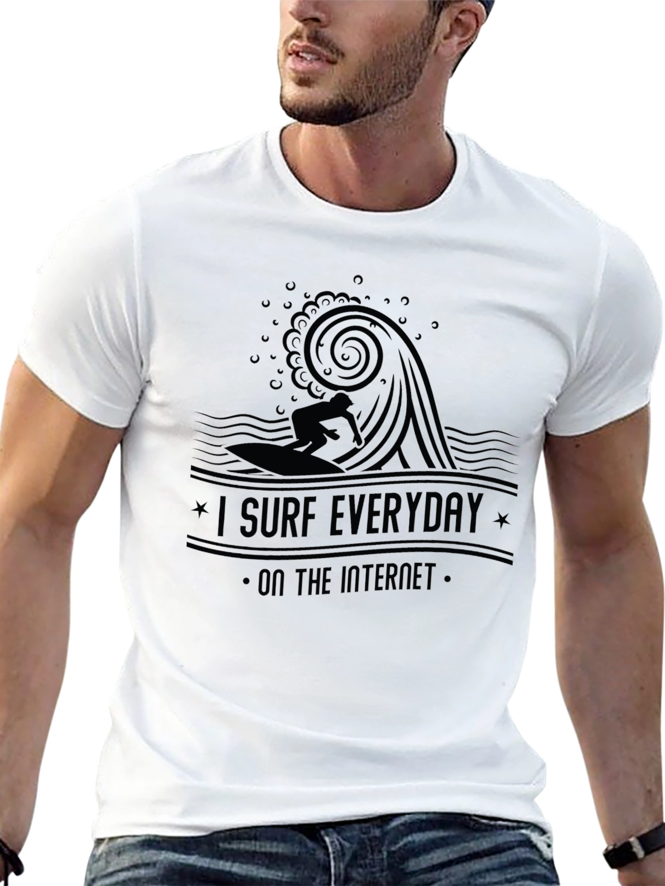 I Surf Everyday Internet Black T-Shirt
