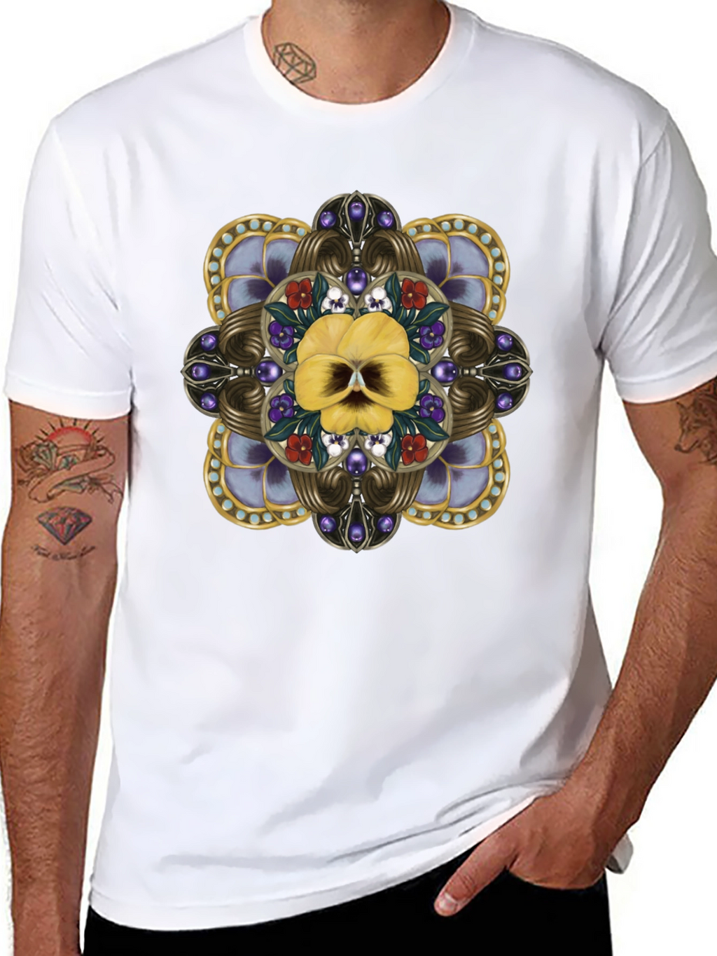 Ornate Floral Skull Graphic Tee - Unisex