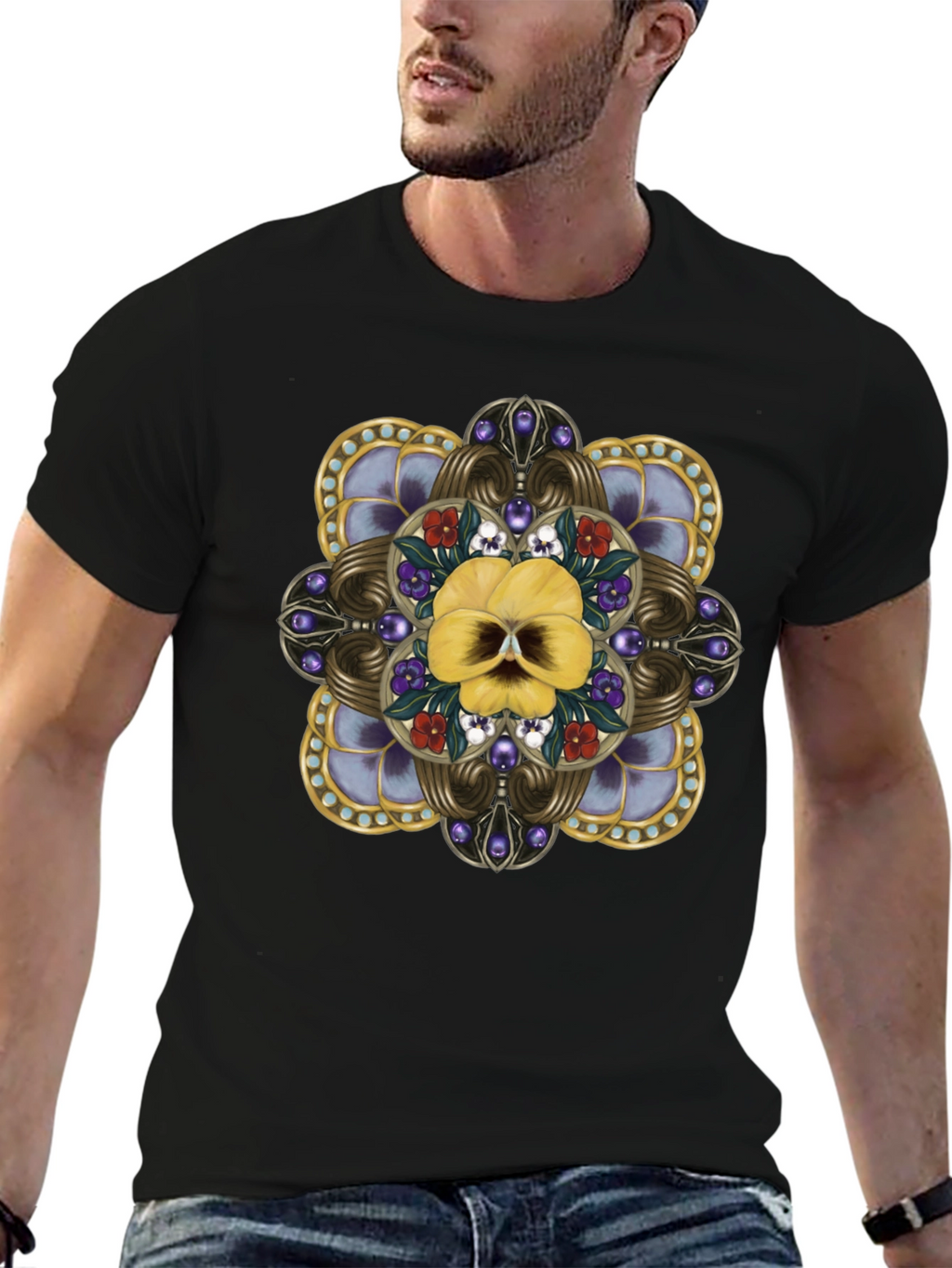 Ornate Floral Skull Graphic Tee - Unisex