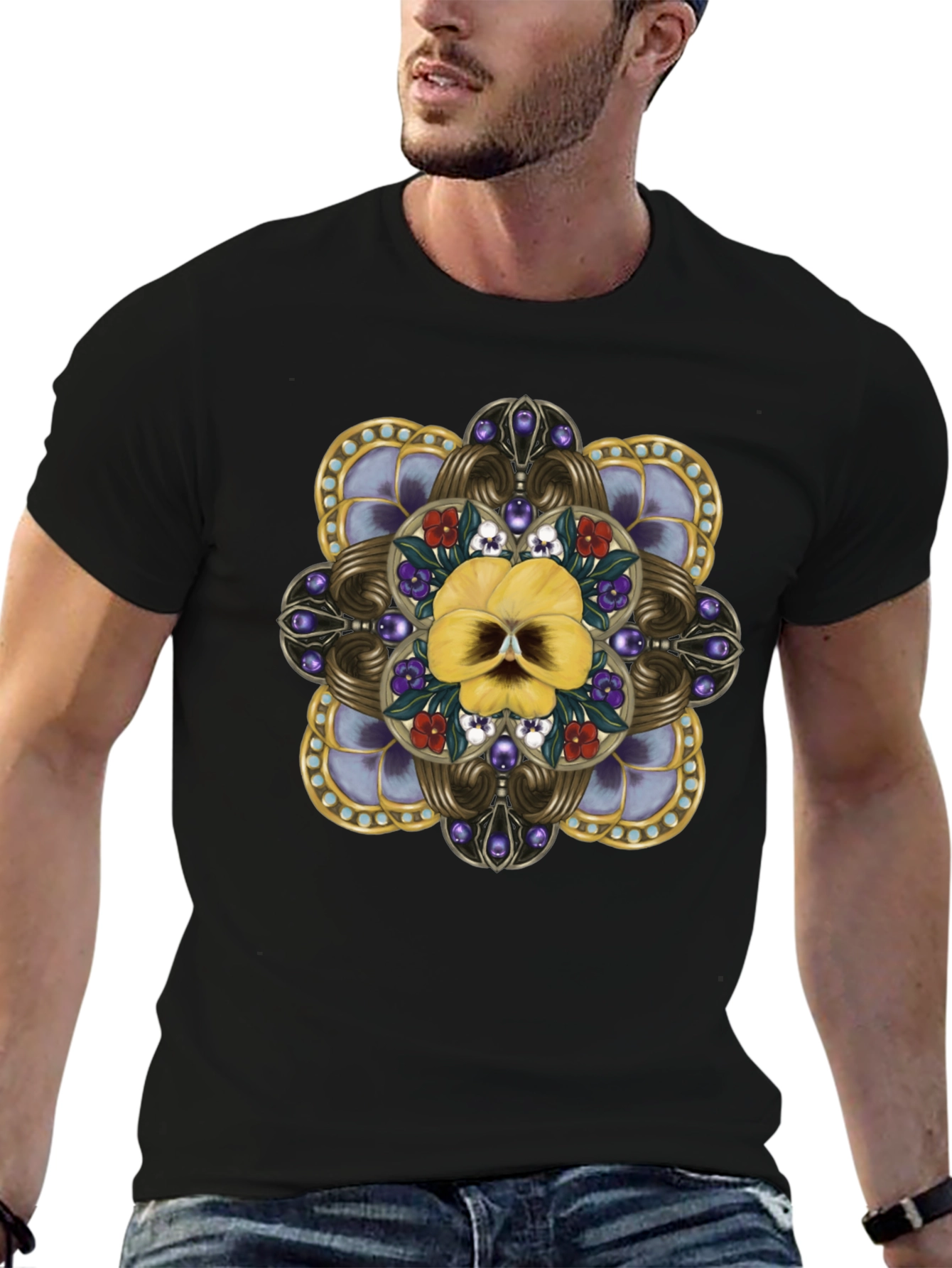 Ornate Floral Skull Graphic Tee - Unisex