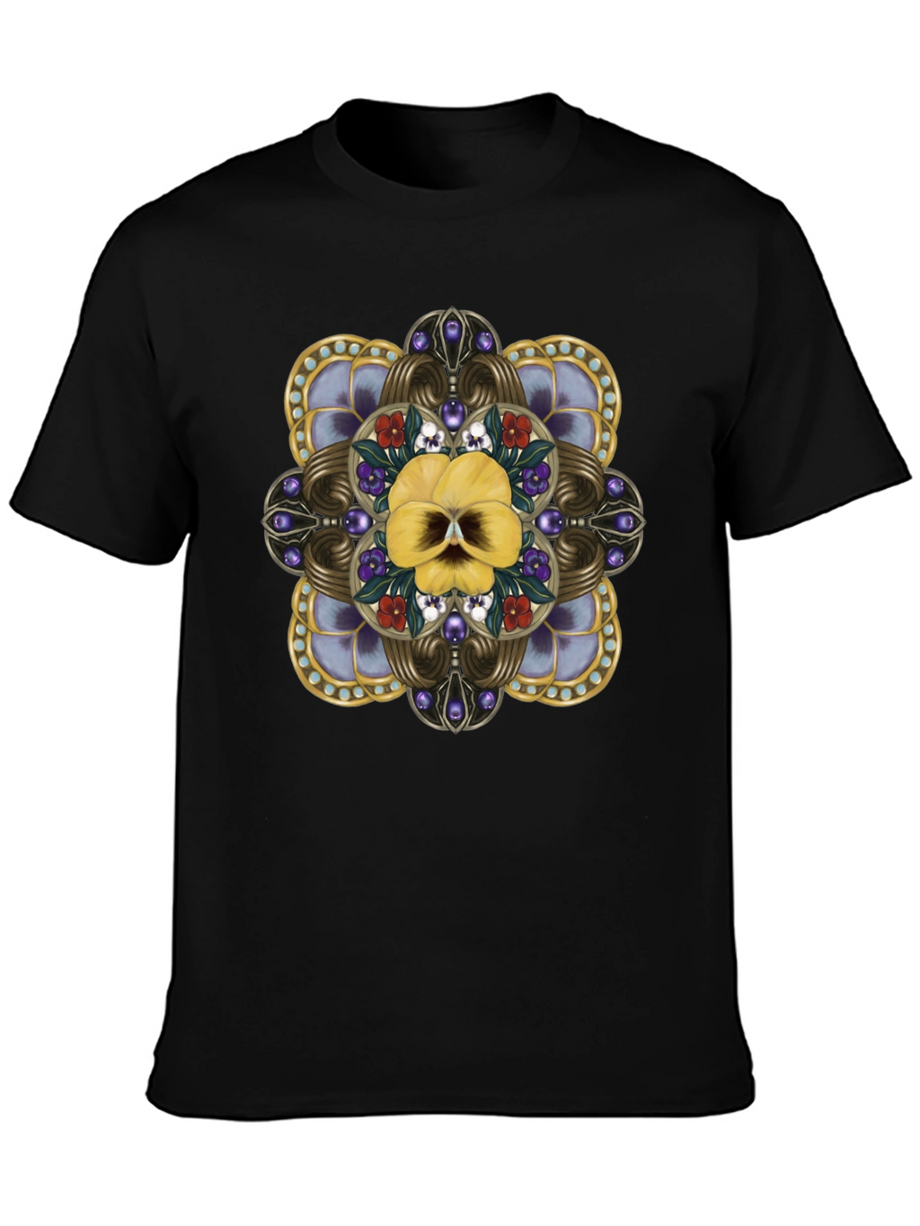Ornate Floral Skull Graphic Tee - Unisex