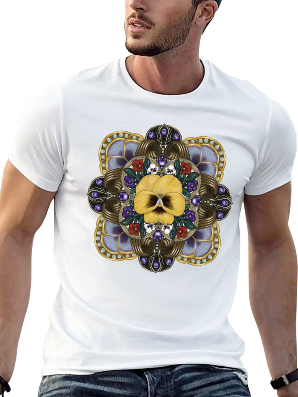 Ornate Floral Skull Graphic Tee - Unisex