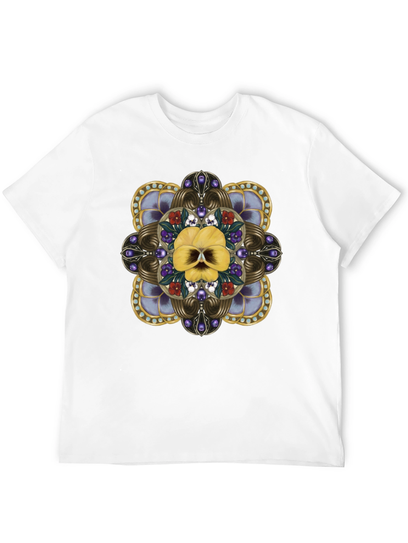 Ornate Floral Skull Graphic Tee - Unisex