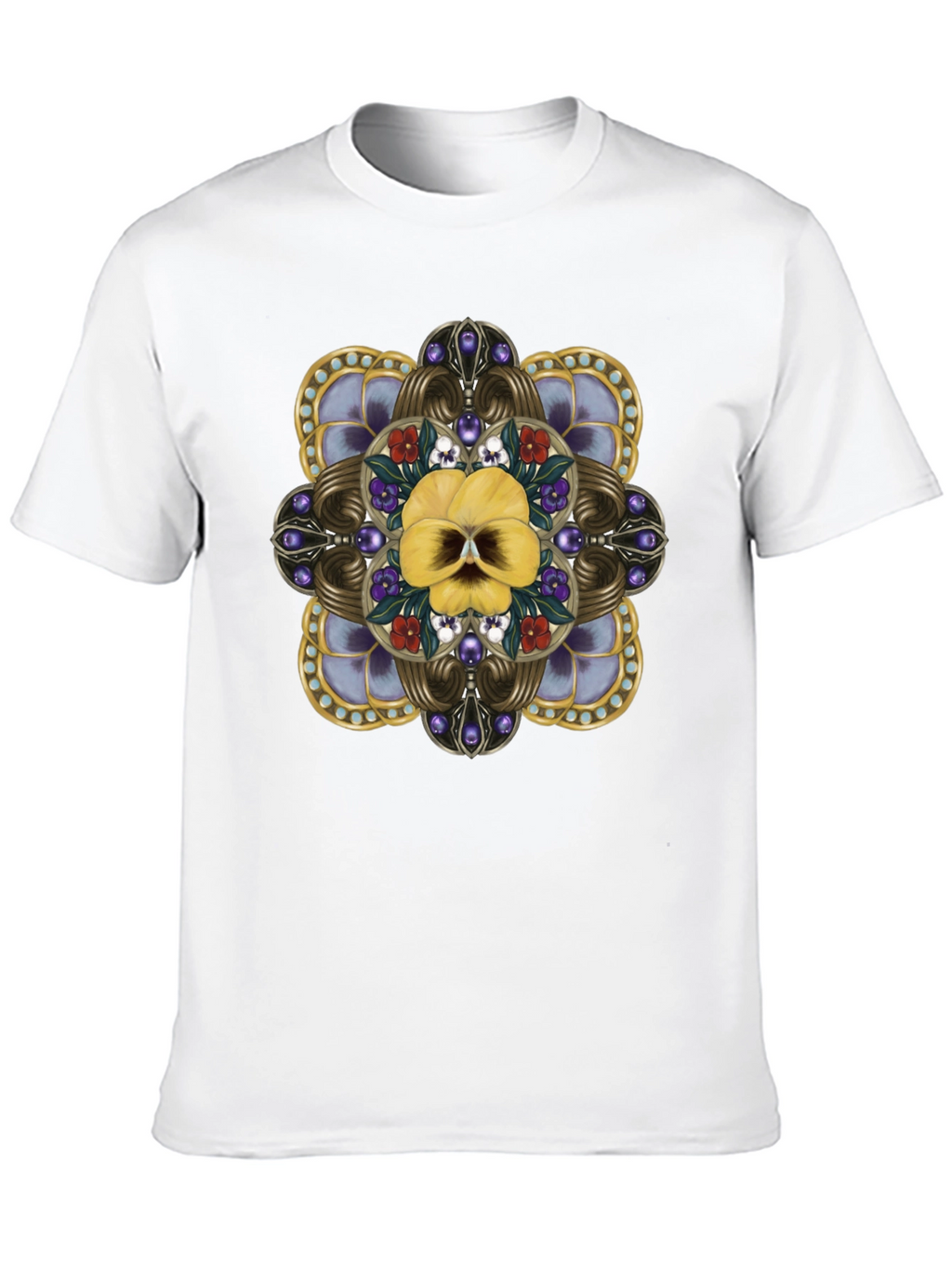 Ornate Floral Skull Graphic Tee - Unisex