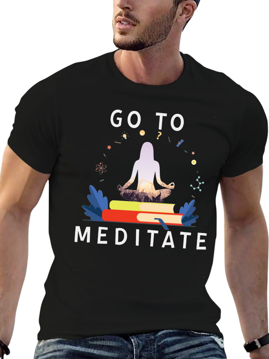 Meditate T-Shirt - Yoga Book Design Black Tee