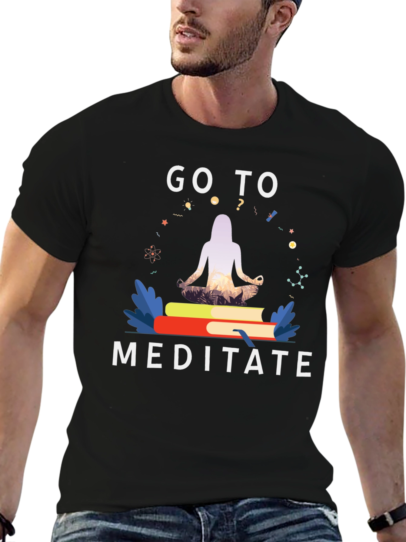 Meditate T-Shirt - Yoga Book Design Black Tee