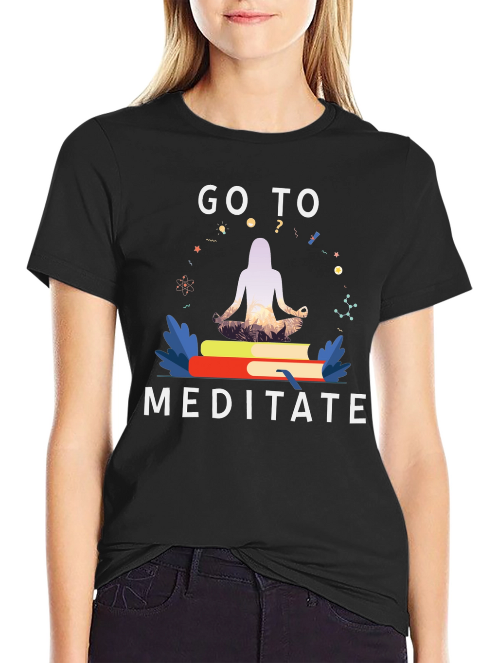 Meditate T-Shirt - Yoga Book Design Black Tee