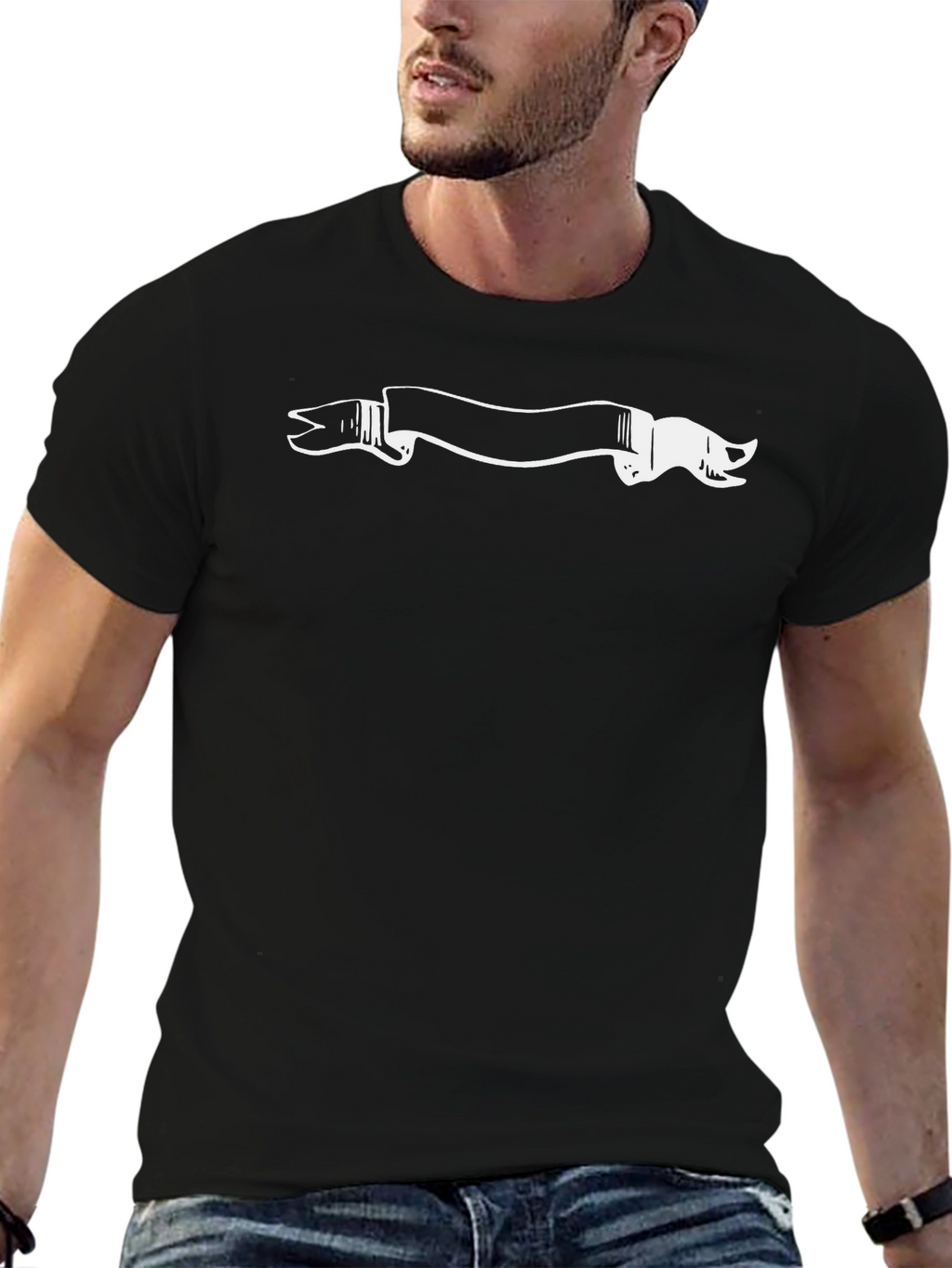 Black T-Shirt with Graphic Banner Design