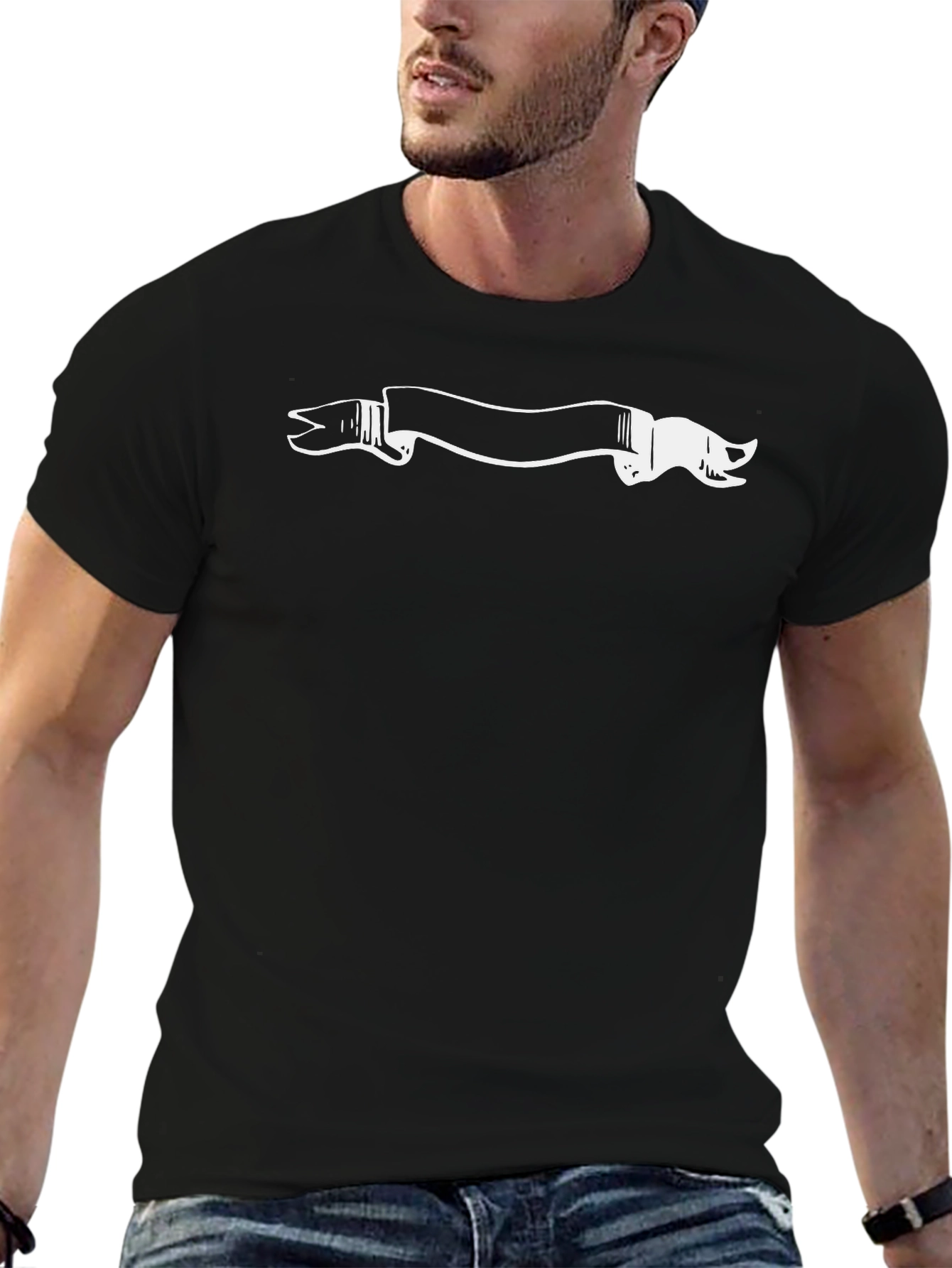 Black T-Shirt with Graphic Banner Design