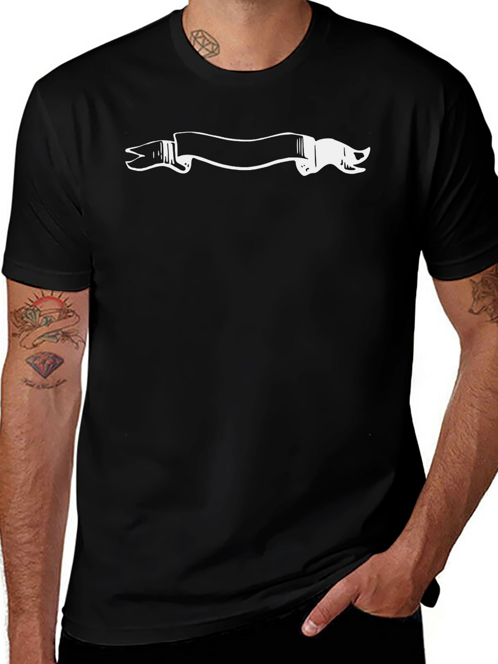 Black T-Shirt with Graphic Banner Design