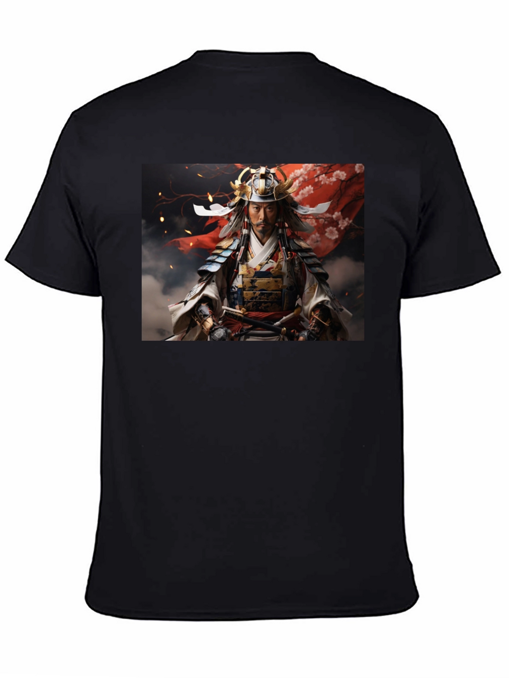 Samurai Warrior Graphic Tee - Black Cotton Blend