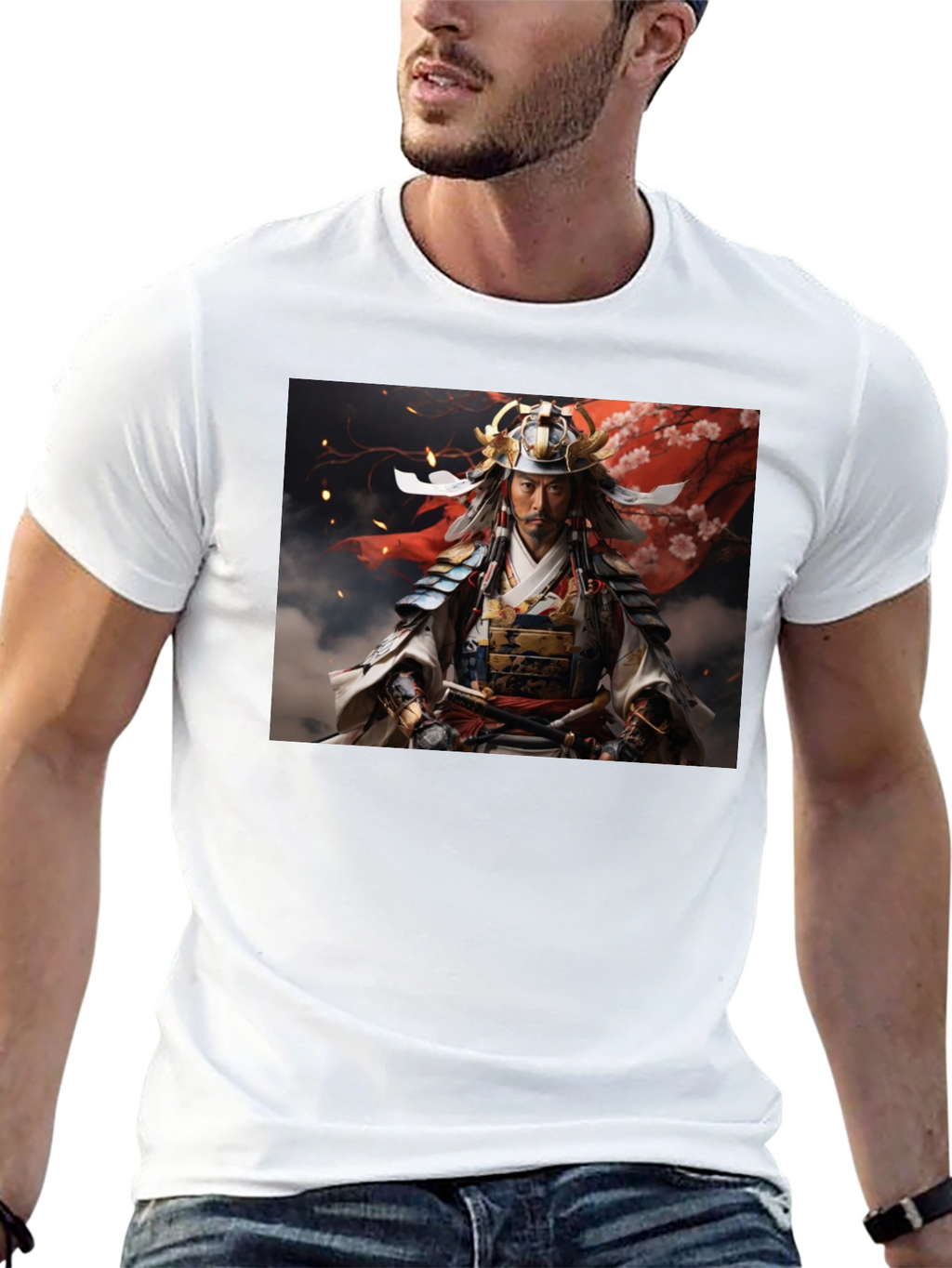 Samurai Warrior Graphic Tee - Black Cotton Blend