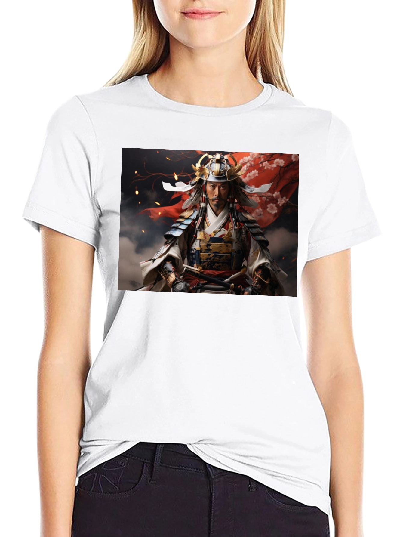 Samurai Warrior Graphic Tee - Black Cotton Blend