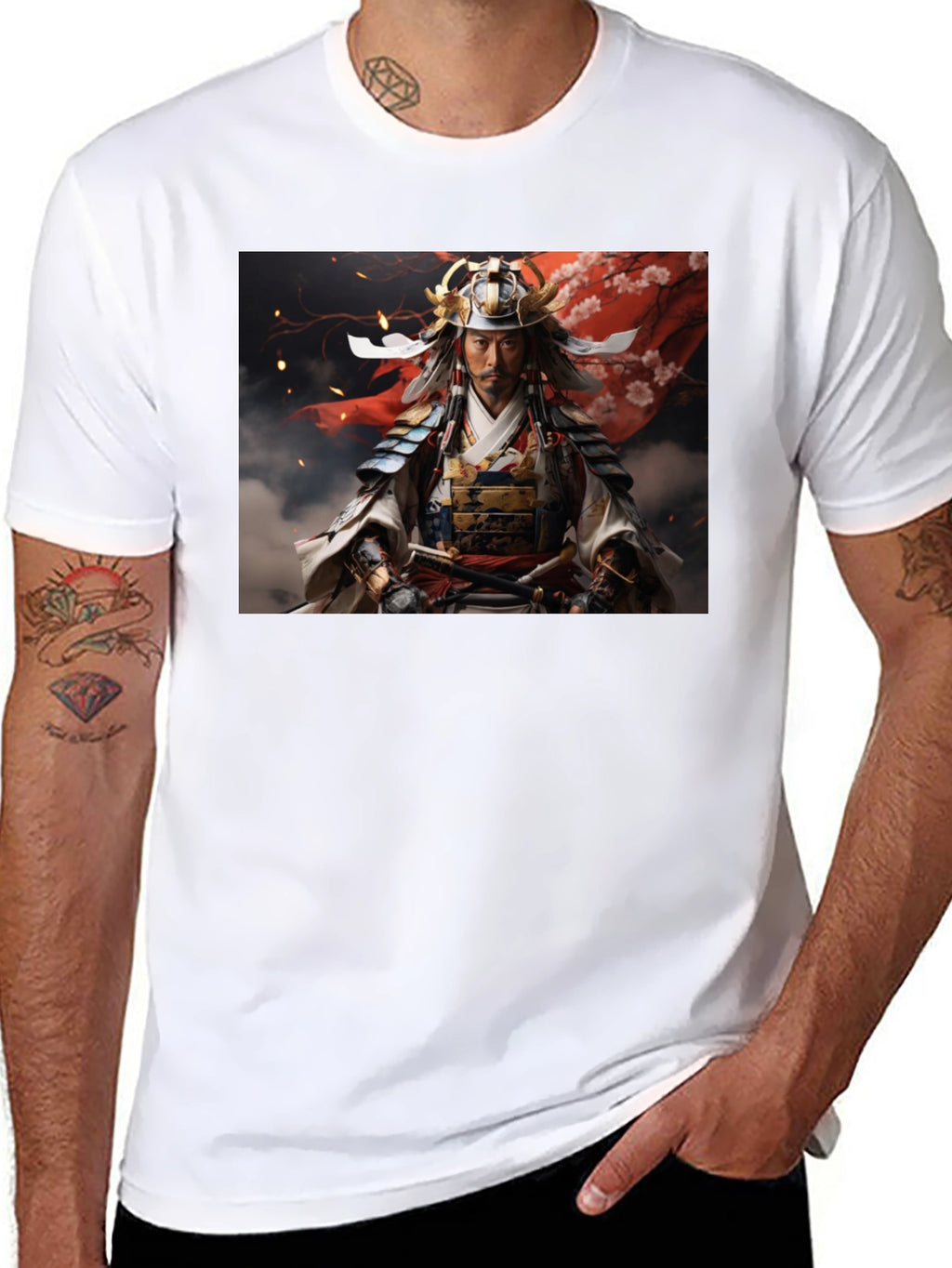 Samurai Warrior Graphic Tee - Black Cotton Blend