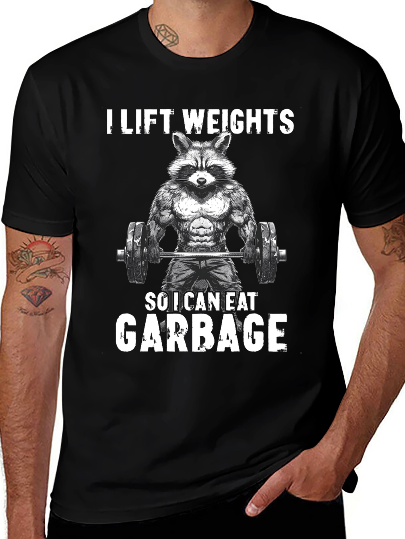 Funny Raccoon Weightlifting Graphic Tee