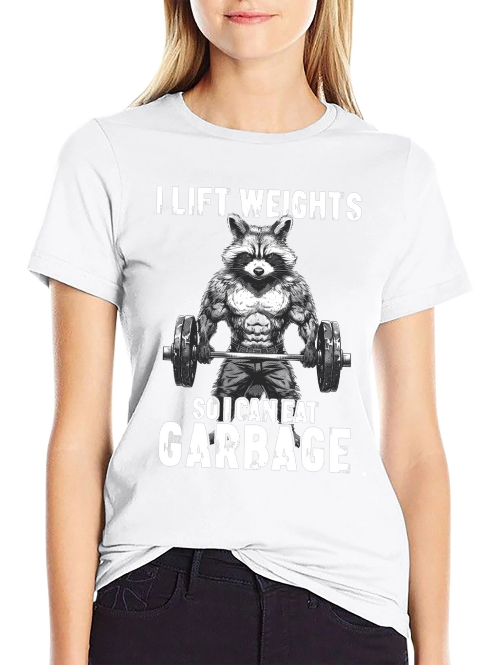 Funny Raccoon Weightlifting Graphic Tee