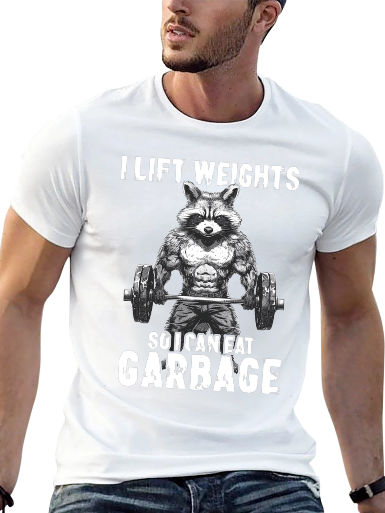 Funny Raccoon Weightlifting Graphic Tee