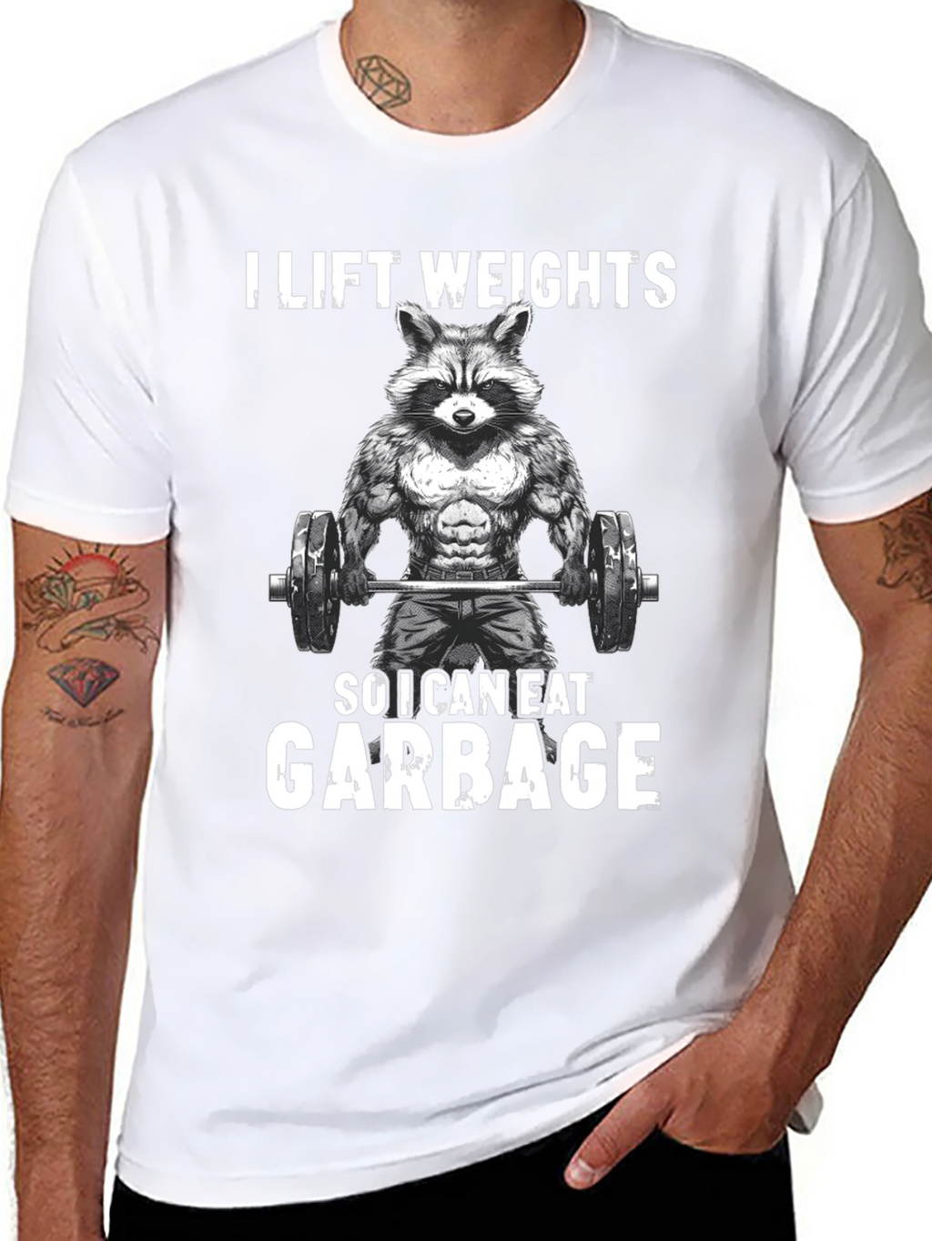 Funny Raccoon Weightlifting Graphic Tee
