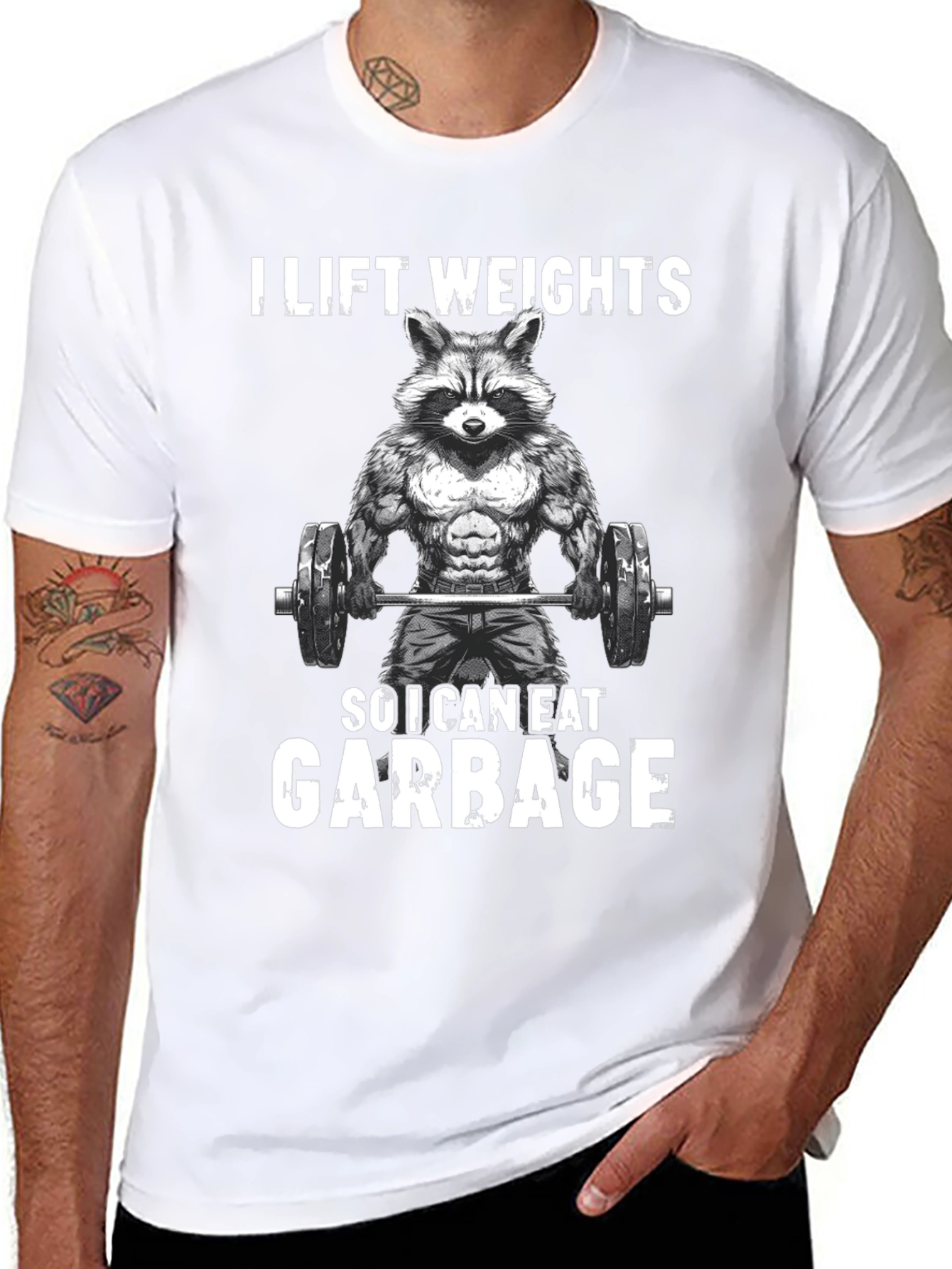 Funny Raccoon Weightlifting Graphic Tee