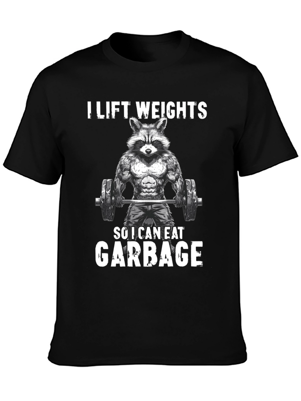 Funny Raccoon Weightlifting Graphic Tee