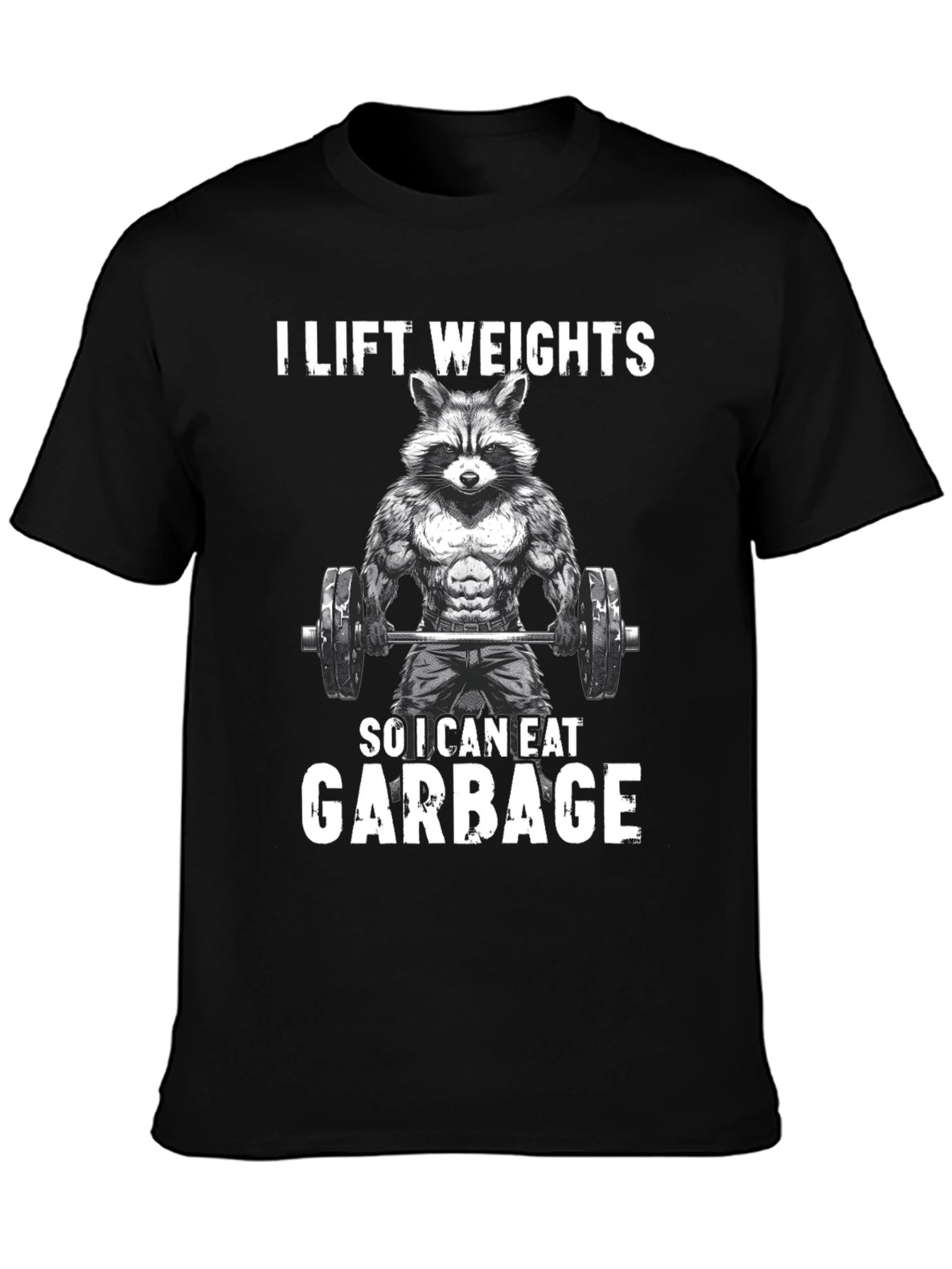 Funny Raccoon Weightlifting Graphic Tee